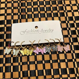 New! 5 Pairs Colorful Butterfly Shaped Dangle Earrings